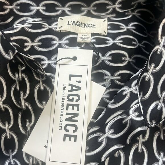 L'AGENCE Nina Black & White Chain Print Silk Blouse XS NWT $390.00 - Picture 4 of 9
